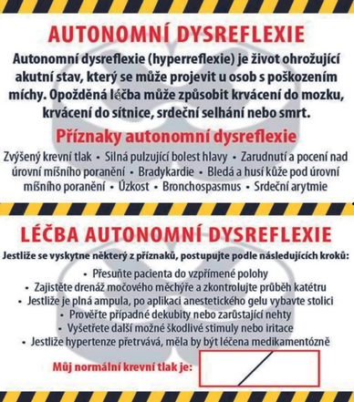 Autonomní dysreflexie u pacientů se spinálním poškozením karta